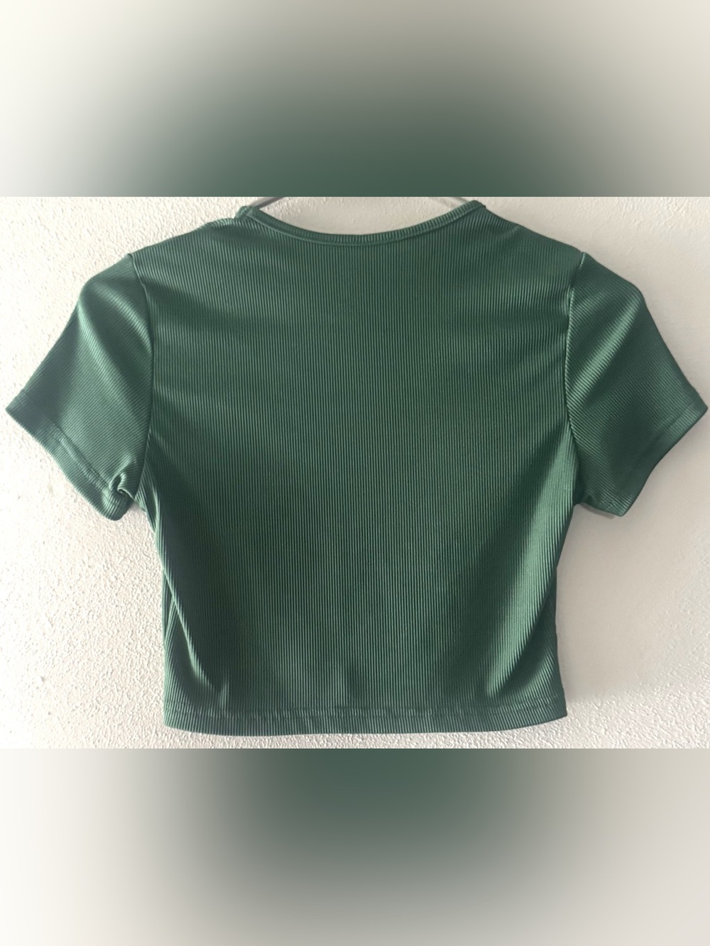 Forest Green Ribbed Crop Top Short Sleeve Scoop Neck XS - Picture 3 of 6